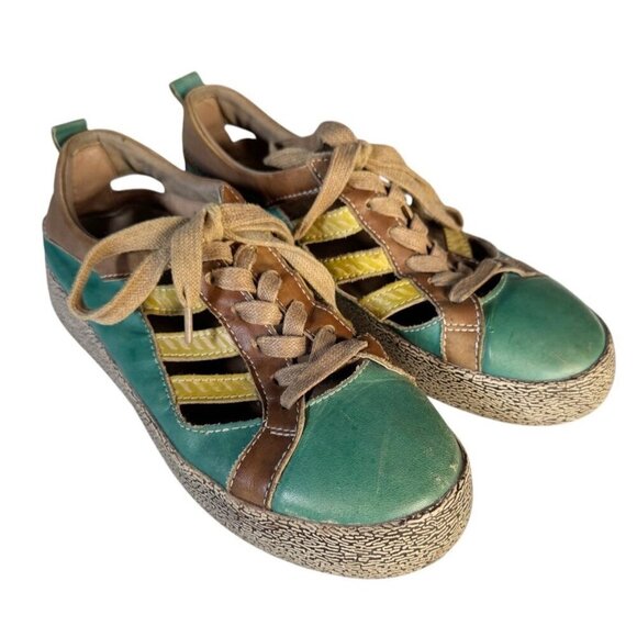 L'Artiste Spring Step Porscha Women's Sz 37 US 6.5 Cut Out Lace Up Teal Sneakers - Picture 1 of 11